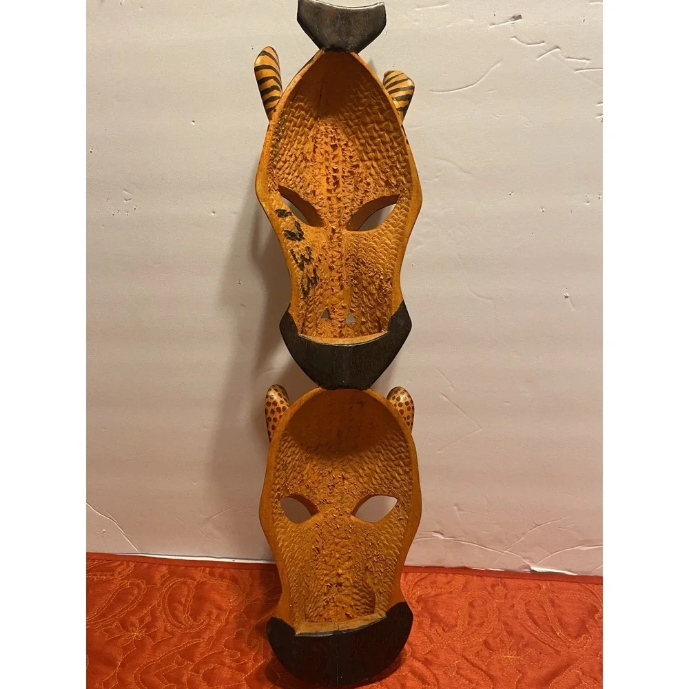 Wooden Hand Carved African Tribal‎ Masks. Zebra And Leopard 19
